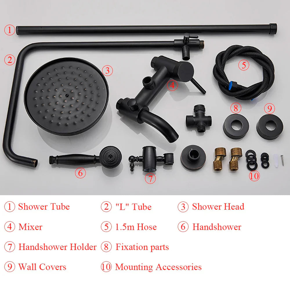 DecorBites™ Black Bronze Bathroom Shower Set with 8" Rainfall Head - Wall Mounted
