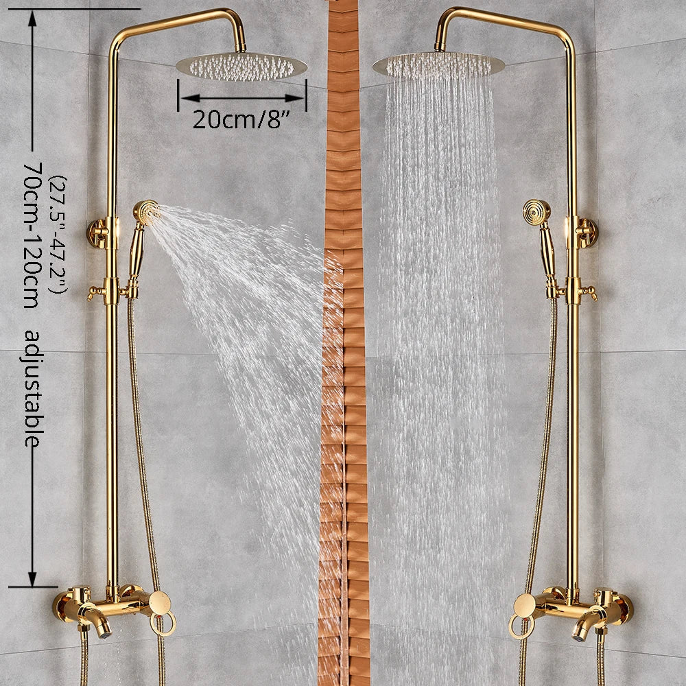 DecorBites™ Gold Polish 8" Rain Shower System Wall Mounted Bathtub Faucet
