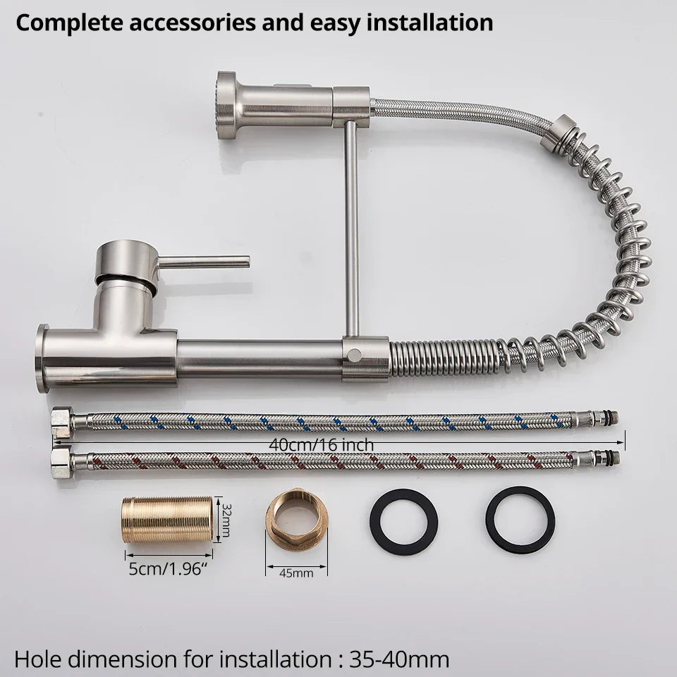 Grifo de cocina extraíble DecorBites™ de níquel cepillado - Mezclador de agua fría y caliente con rotación de 360°