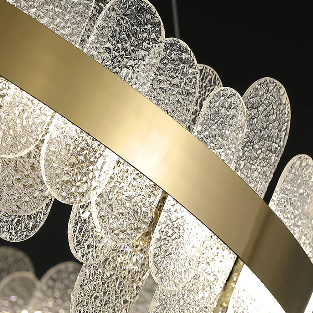 Gold LED Dining Chandelier Frosted Glass 80cm