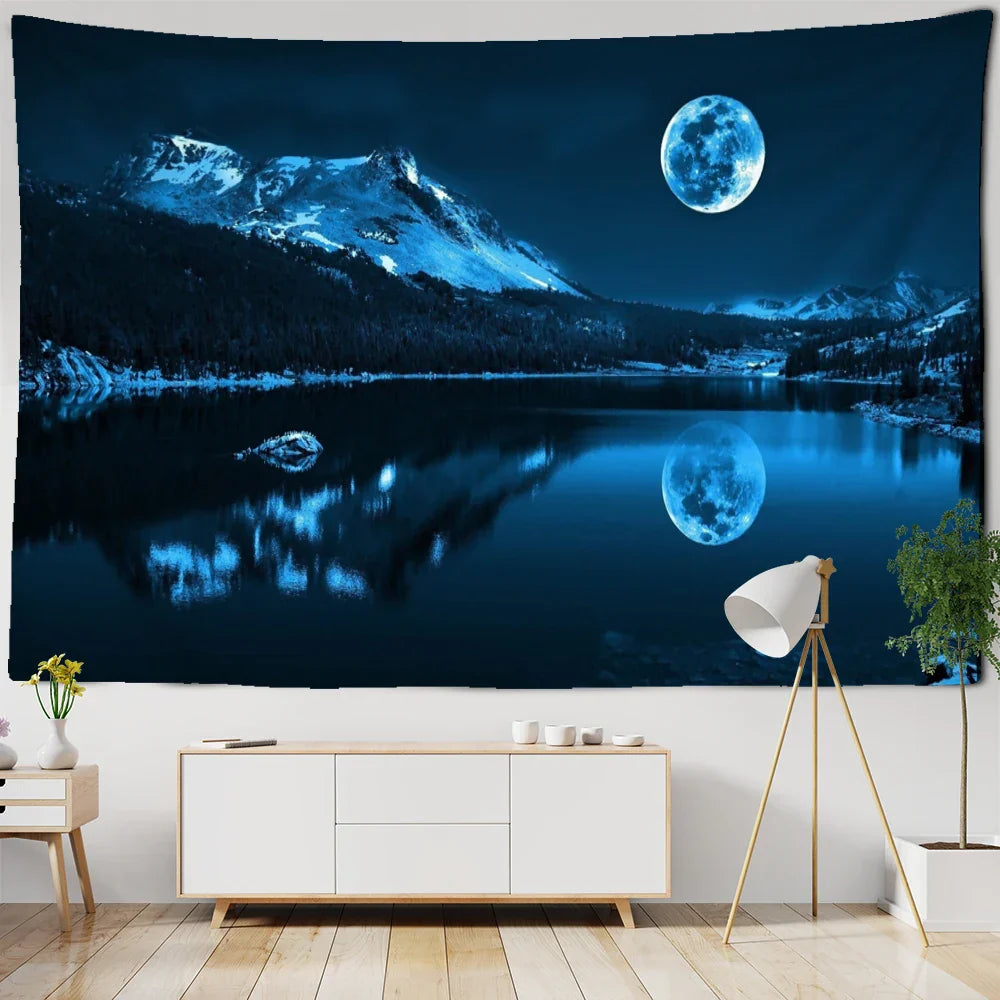 Decobites Psychedelic Moonlight Night View Tapestry Wall Hanging for Home Decor