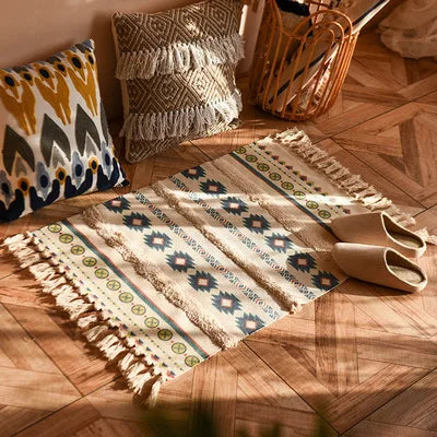 DecorBites™ Bohemian Tassel Rug - Retro Hand Woven Carpet for Home Decor