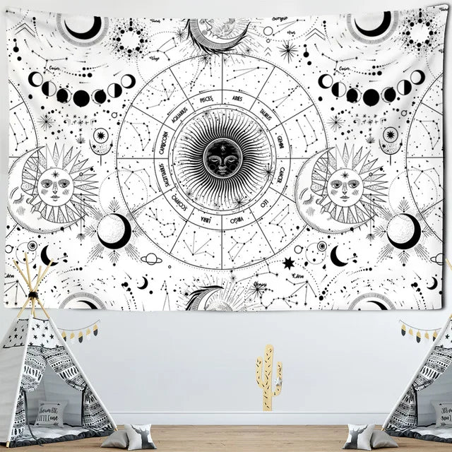 Decobites Sun Moon Mandala Starry Sky Tapestry Wall Hanging for Boho Home Décor