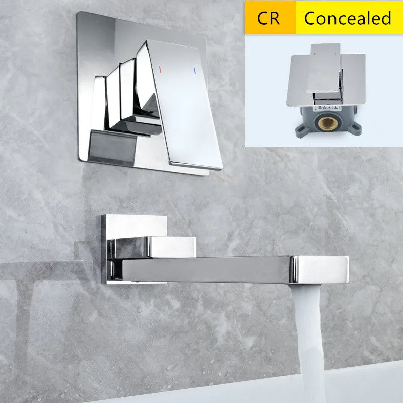 DecorBites™ Brushed Gold In-Wall Basin Faucet Set, Hot Cold Bathroom Sink Mixer Tap