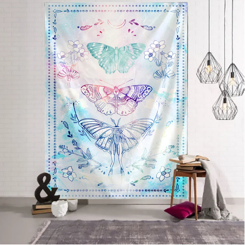 Psychedelic Butterfly Tarot Tapestry for Bohemian Witchcraft Decor by Decobites