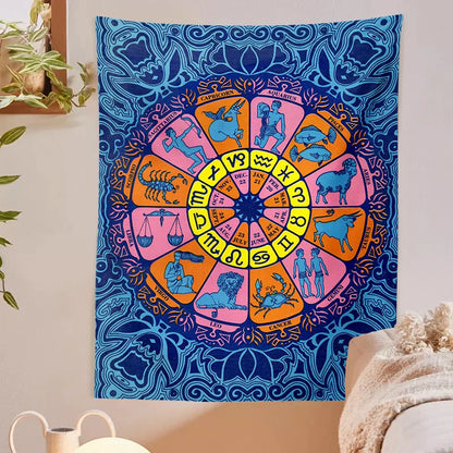 Decobites Zodiac Wheel Tarot Tapestry: Hippie Boho Wall Art for Astrology & Witchcraft