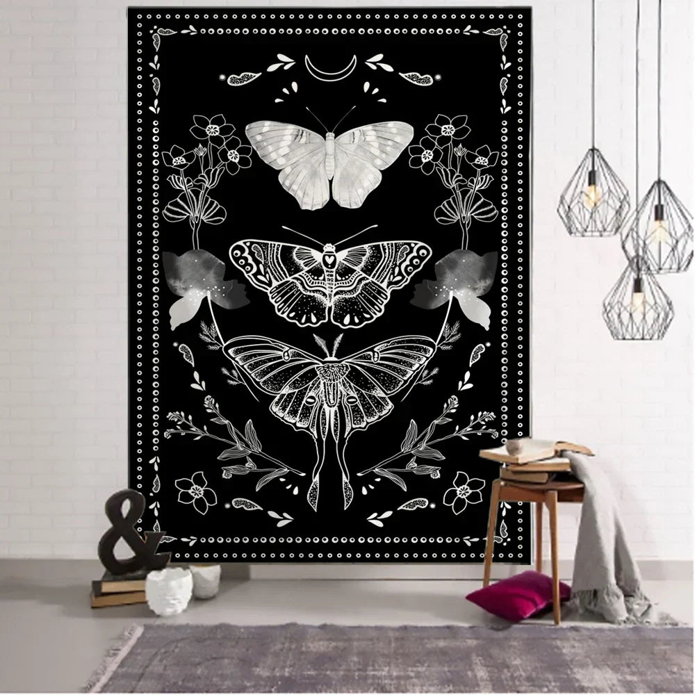 Psychedelic Butterfly Tarot Tapestry for Bohemian Witchcraft Decor by Decobites