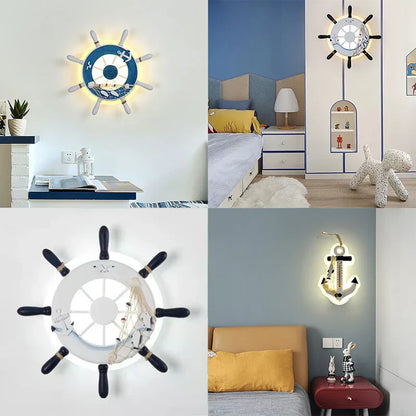 ديكوربايتس™ مصباح حائط LED للأطفال على شكل دفة سفينة - ديكور البحر الأبيض المتوسط ​​بطابع المحيط
