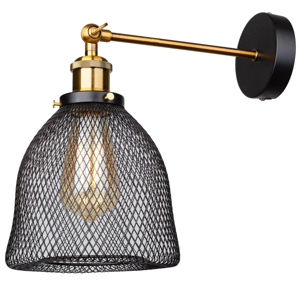 Aplique de pared LED industrial DecorBites™ con jaula, estilo retro loft, casquillo E27