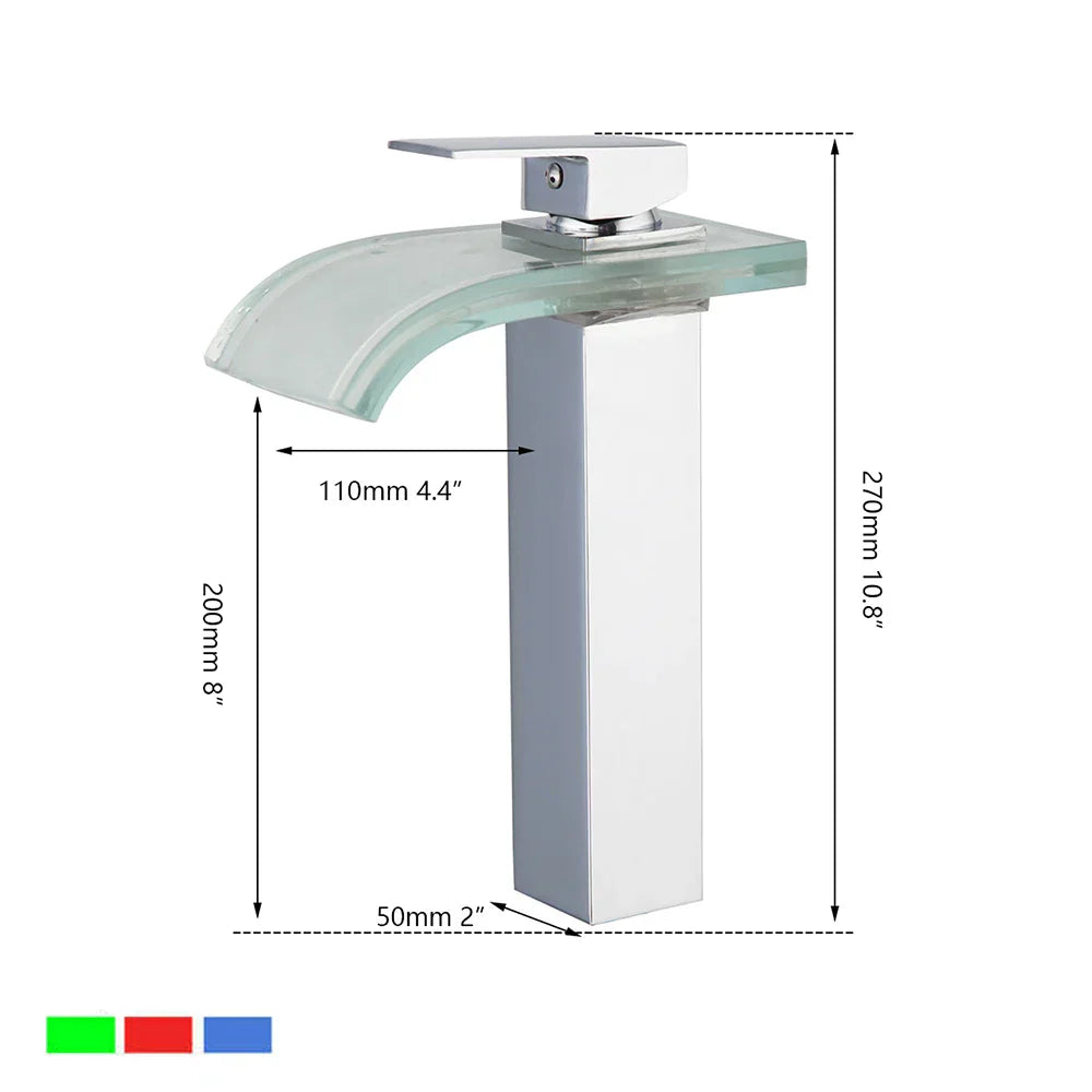 DecorBites™ LED Waterfall Basin Mixer Faucet Chrome Finish Single Handle Sink Tap