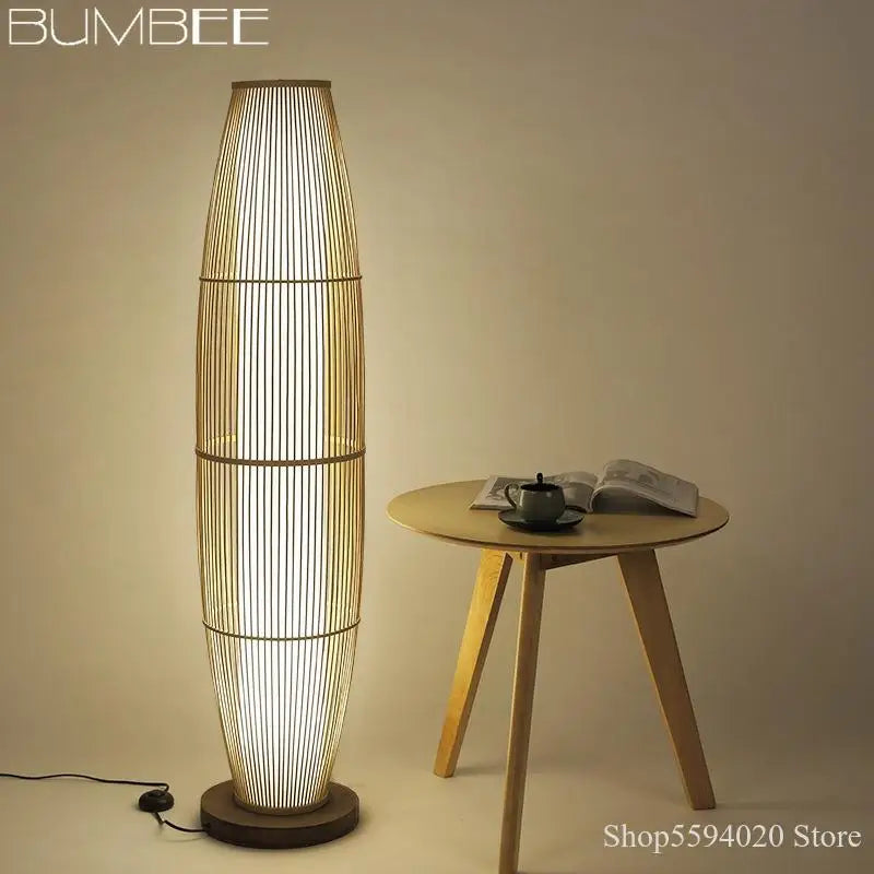 DecorBites™ Bamboo Floor Lamp: Modern Minimalist Living Room Standing Lamp