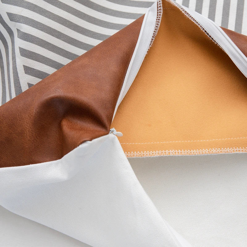 DecorBites™ Brown Faux Leather Pillow Cover for Home Decoration