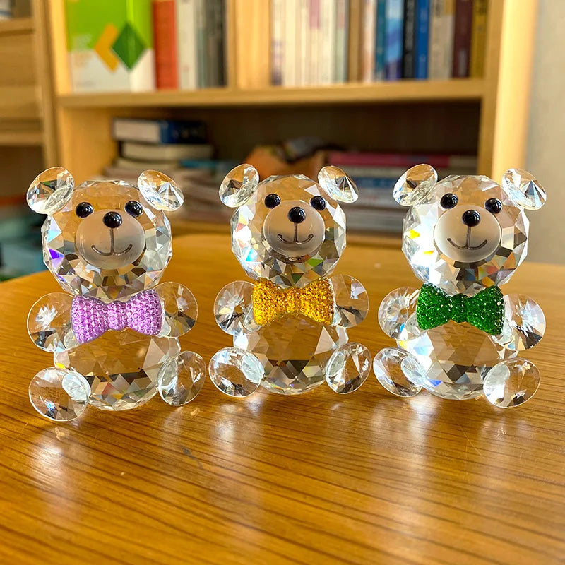 DecorBites™ Clear Crystal Teddy Bear Figurines - Glass Animal Paperweight & Home Decor