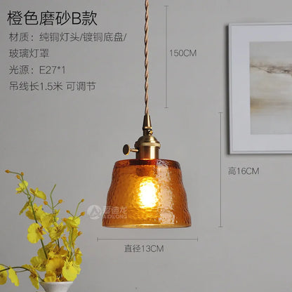 DecorBites™ Green Glass LED Pendant Light - Japanese Style Nordic Copper Hanging Lamp
