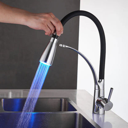 DecorBites™ Brushed Nickel Kitchen Sink Faucet LED Light Mixer Tap