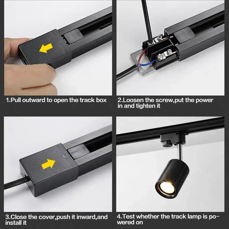 DecorBites™ 1 متر من الألومنيوم الأسود والأبيض موصل سلكي لمسار السكة الحديدية لتركيب كشاف الإضاءة