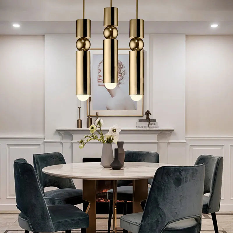 DecorBites™ Golden Cylinder Pipe LED Pendant Light - Modern Nordic Design