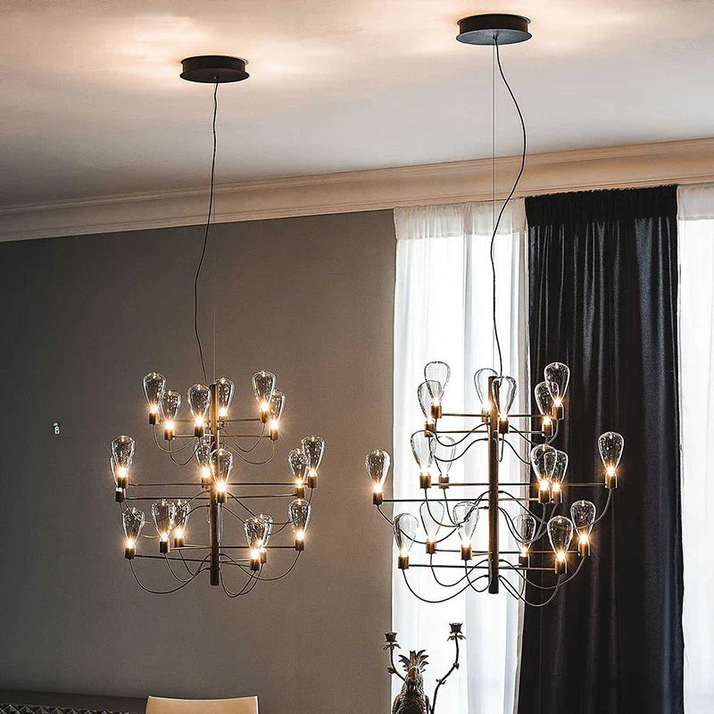 Lámpara de araña contemporánea de hierro y cristal DecorBites™ para una iluminación elegante del vestíbulo