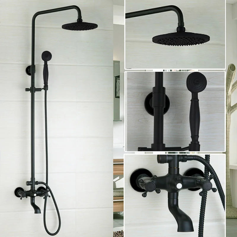 DecorBites™ 8 Inch Matte Black Shower Faucet Set with Hand Spray and Rainfall Head