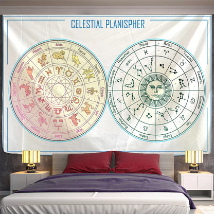 Decobites Sun Constellation Compass Mandala Tapestry - Celestial Hippie Wall Hanging