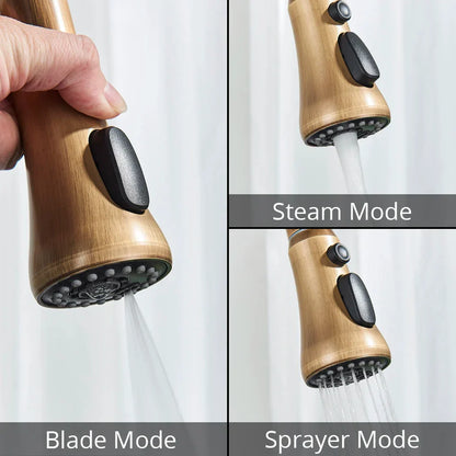 صنبور مطبخ من النحاس العتيق DecorBites™، صنبور خلاط بمقبض واحد قابل للسحب، يدور 360 درجة