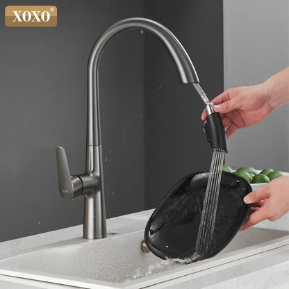 صنبور مطبخ أسود بمقبض واحد قابل للسحب من DecorBites™، صنبور خلاط مياه دوار بزاوية 360 درجة