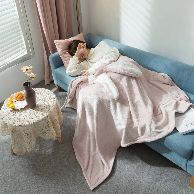 Coral Velvet Hooded Blanket