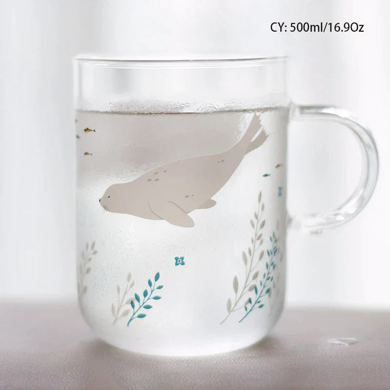 DecorBites™ Killer Whale Glass Coffee Mug 350ml: Cute Polar Bear Tea Cup Heat Resistant Glass Beer Mug