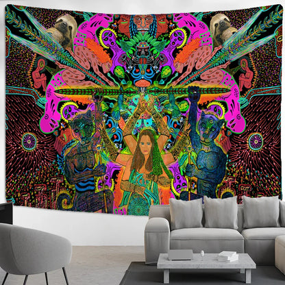 Psychedelic Human Face Wall Tapestry Fluorescent Hippie Art for Decobites Home Décor