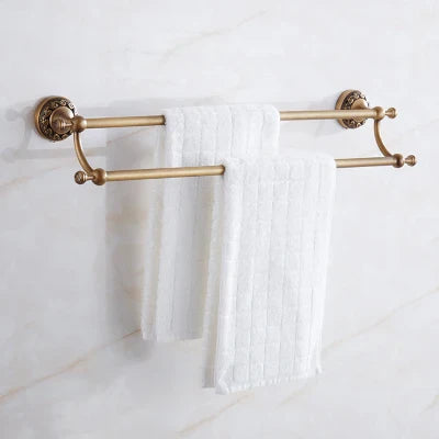 DecorBites™ Brass Antique Bath Hardware Set: Towel Rack, Paper Holder, Towel Hanger, Toilet Brush Holder