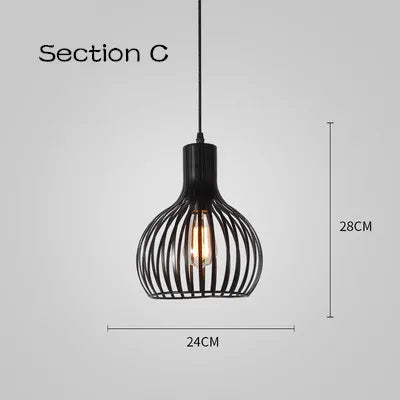 DecorBites™ Cage Light Frame Pendant Industrial Single Head Black Nordic Creative Fixture