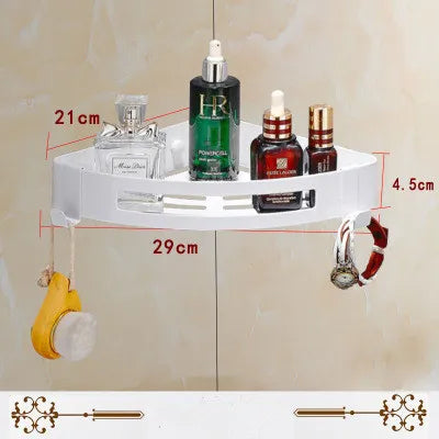 DecorBites™ Gold & White Bathroom Accessories Set: Corner Shelf, Paper Holder, Towel Holder, Toilet Brush Holder, Towel Rack