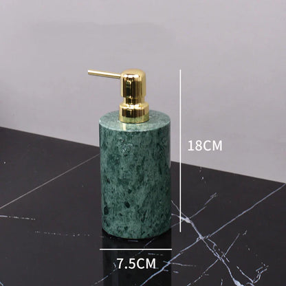 DecorBites™ Dark Green Marble Bathroom Set - Nordic Light Luxury Tray Toothbrush Holder Soap Dispenser Kit