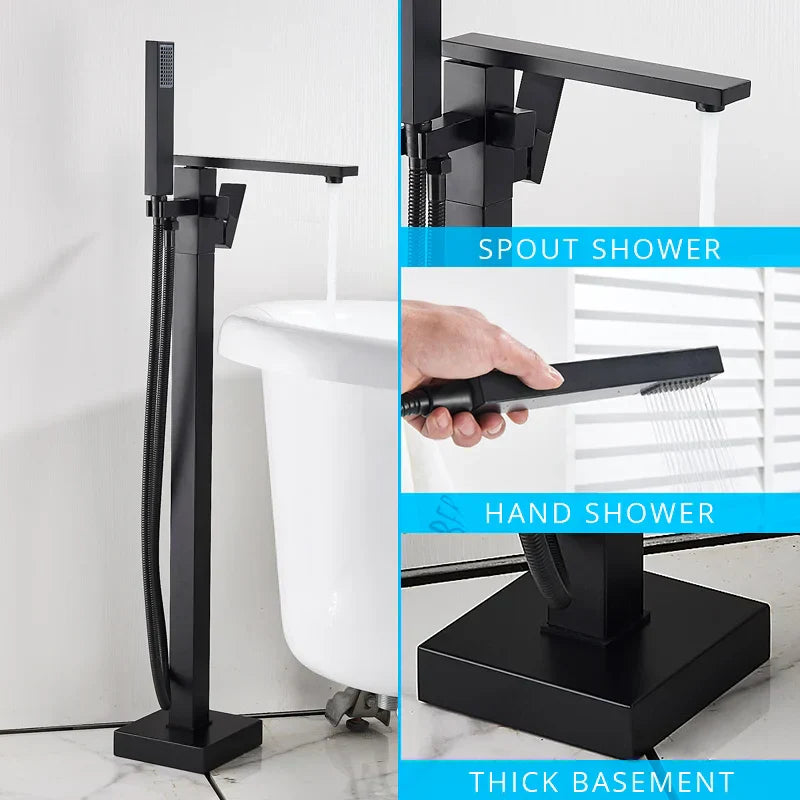 Juego de grifería para bañera DecorBites™ de montaje en suelo, color negro, con mezclador tipo cascada