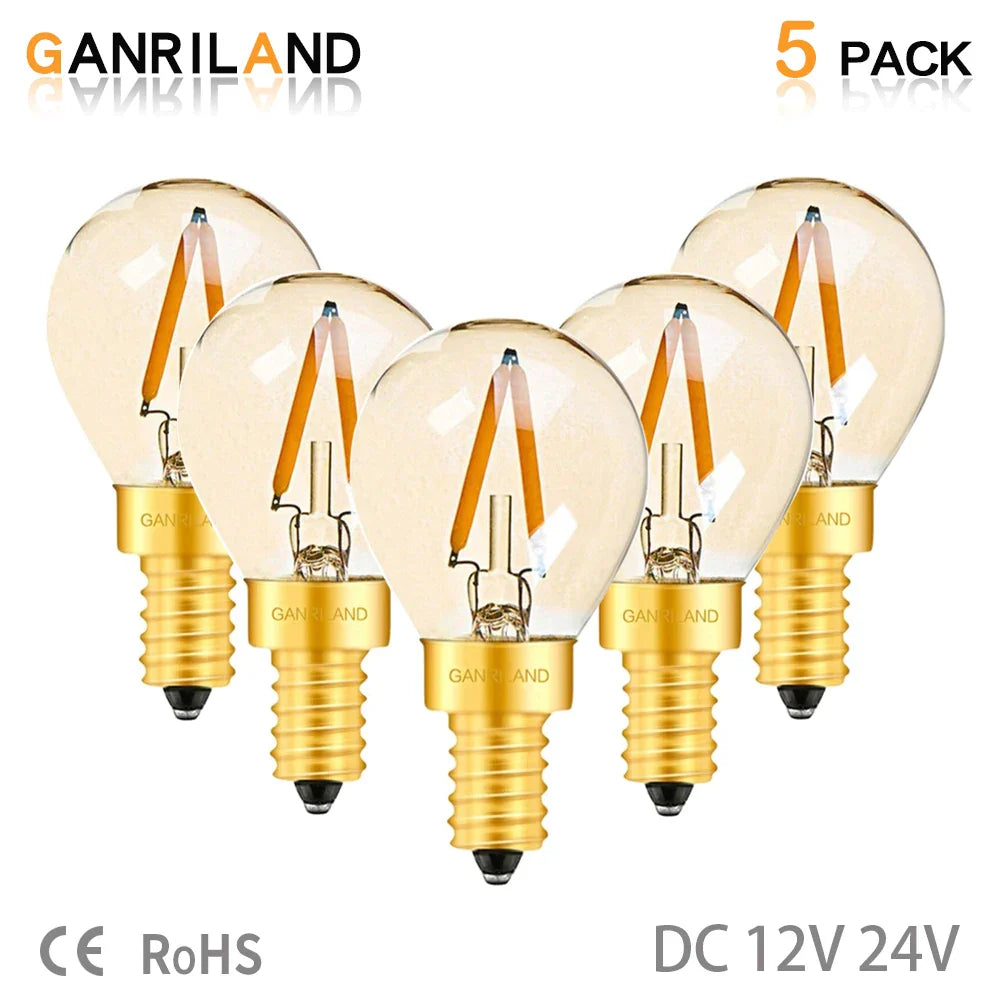 DecorBites™ Gold-Tinted Glass LED Filament Bulb, 1W, Warm White (2200K) for Solar Battery Camping