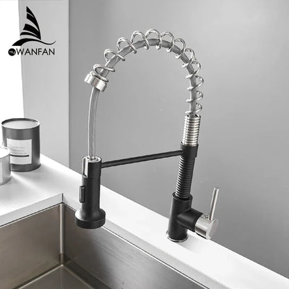 DecorBites™ Brush Brass Kitchen Faucet Single Lever Pull Out Spring Spout Mixer Tap