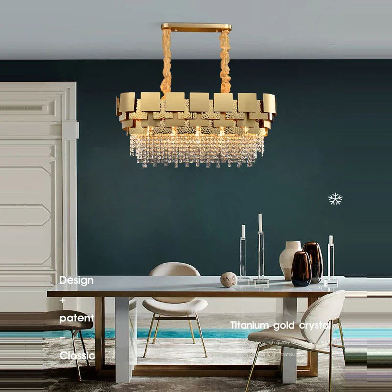 Decorbites™ Lámpara colgante de acero inoxidable Golden Crystal para vestíbulo elegante
