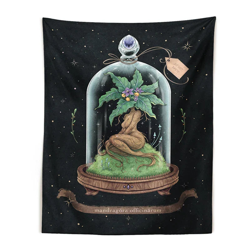 Decobites Mushroom Witch Mandrake Tapestry: Forest Magic Wall Hanging for Home Decor