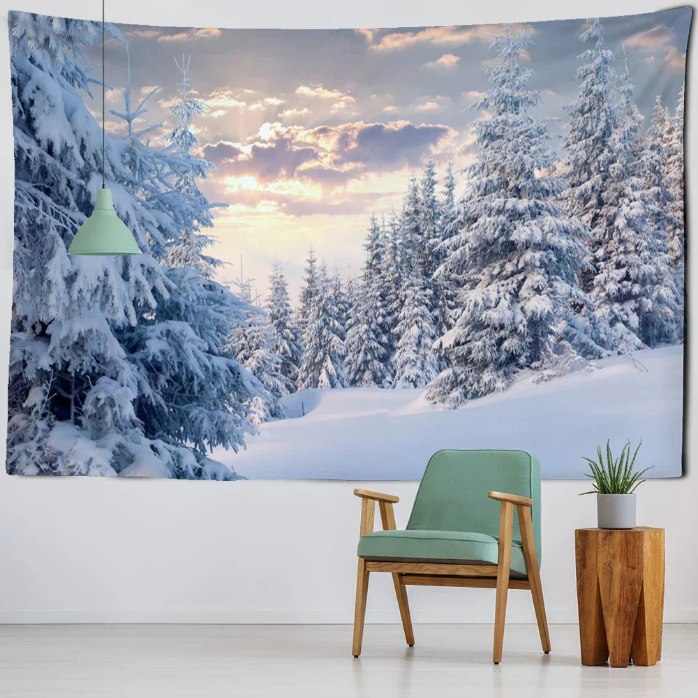 Decobites Snow Scenery Bohemian Tapestry Wall Hanging for Small Fresh Living Room Decor