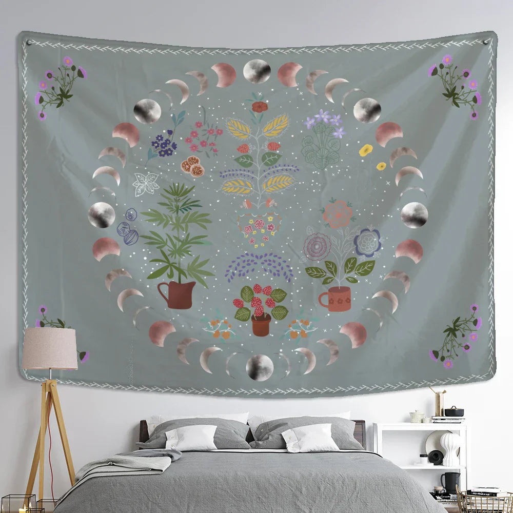 Decobites Moon Phase Celestial Tapestry Starry Sky Wall Hanging Hippie Home Decor