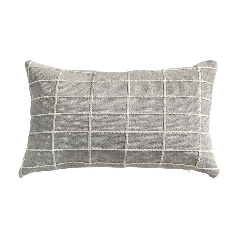 DecorBites™ Cotton Woven Check Yellow Grey Ivory Cushion Cover for Home Living Room