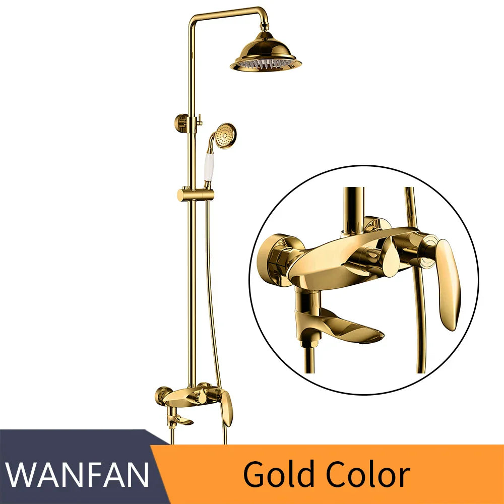 DecorBites™ Black Brass Wall Mounted Bathtub Faucet Set - Rain Shower Head, Handheld, Square