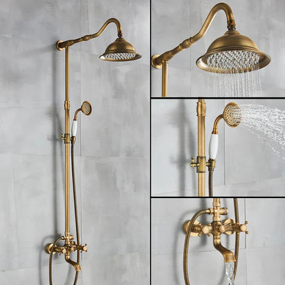 صنبور دش نحاسي عتيق من DecorBites™ مع رشاش يدوي من السيراميك ورأس رش مطري مقاس 8 بوصات