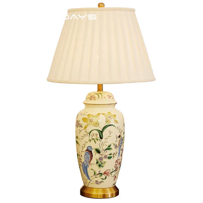 DecorBites™ مصباح طاولة سيراميك على شكل طائر زهرة ريفية عصري بسيط لغرفة النوم بجانب السرير