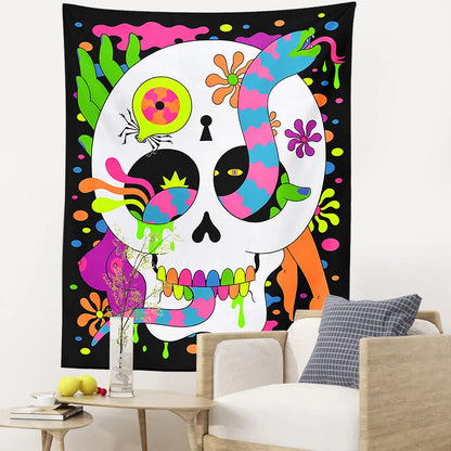 Decobites Psychedelic Floral Skull Tapestry Wall Hanging Rug for Bedroom and Living Room