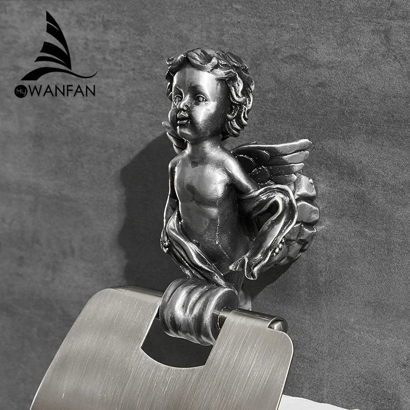 DecorBites™ Classic Angel Gold Toilet Paper Holder Wall Mounted for Bathroom Home