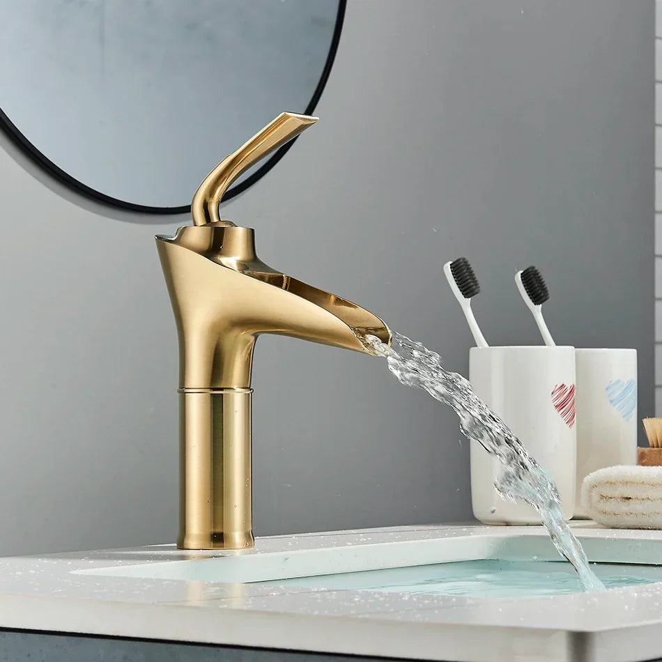 DecorBites™ Gold Waterfall Wine Glass Basin Faucet - Single Lever Bathroom Mixer
