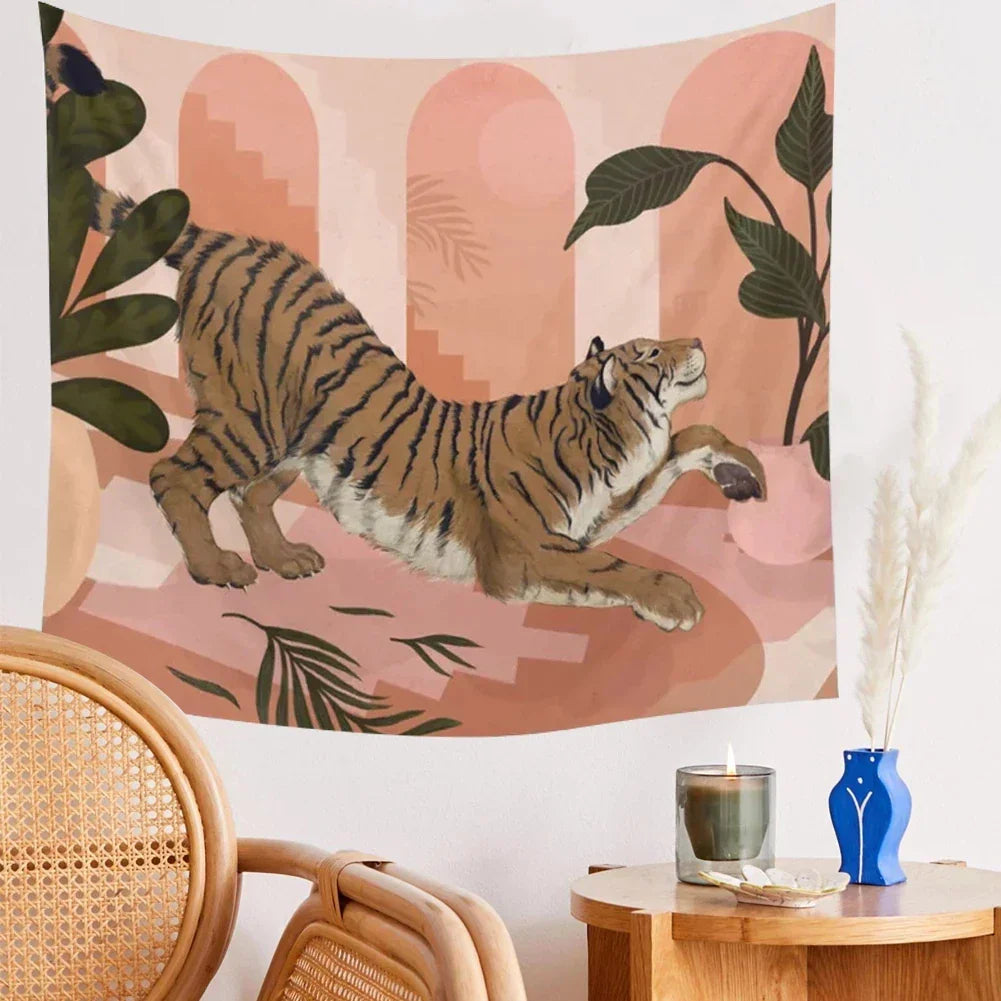 Decobites Pink Tiger Tapestry Wall Hanging Dorm Room Decor Jungle Animal Boho Wall Cloth