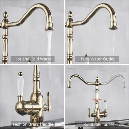 Decorbites™ Küchen-Wasserfilter-Mischbatterie mit doppeltem Auslauf, 360°-Drehung und Wasserreinigung