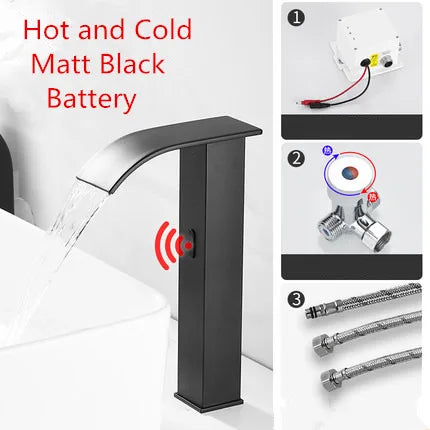 DecorBites™ Black Sensor Waterfall Basin Faucet - Automatic Touchless Hot Cold Water Mixer